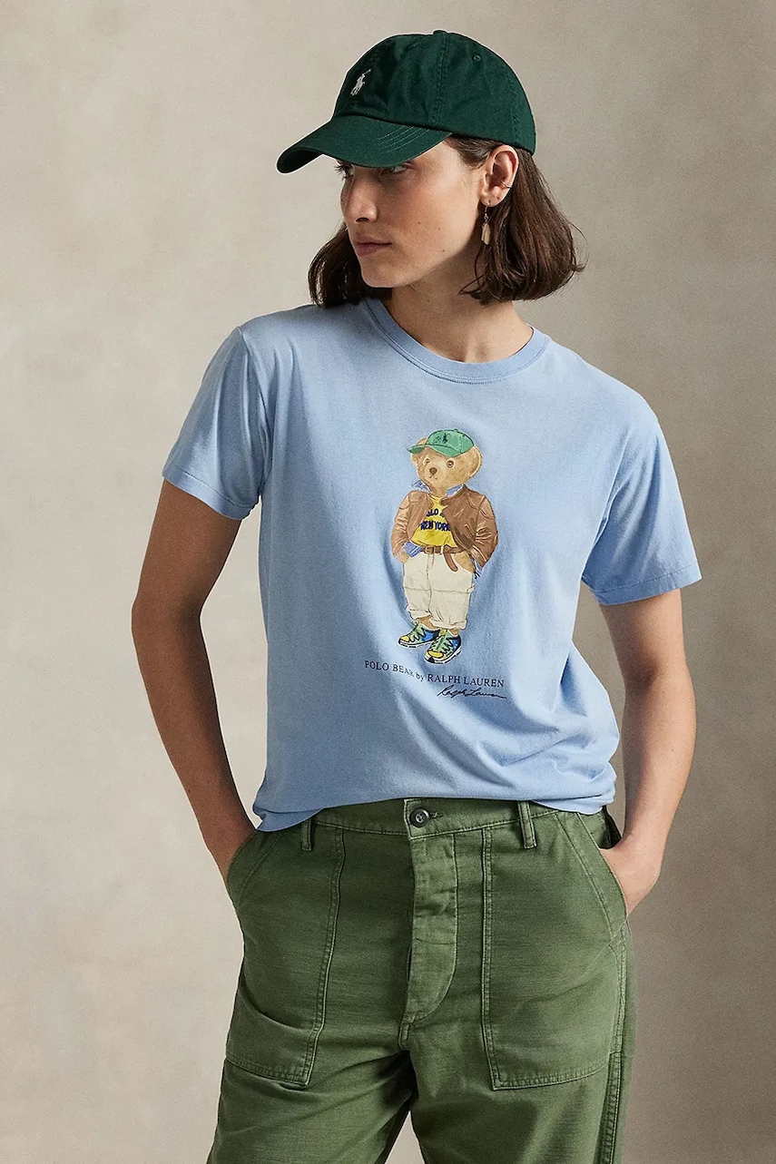 Bavlněné tričko Polo Ralph Lauren dámské, modrá barva, 211971730