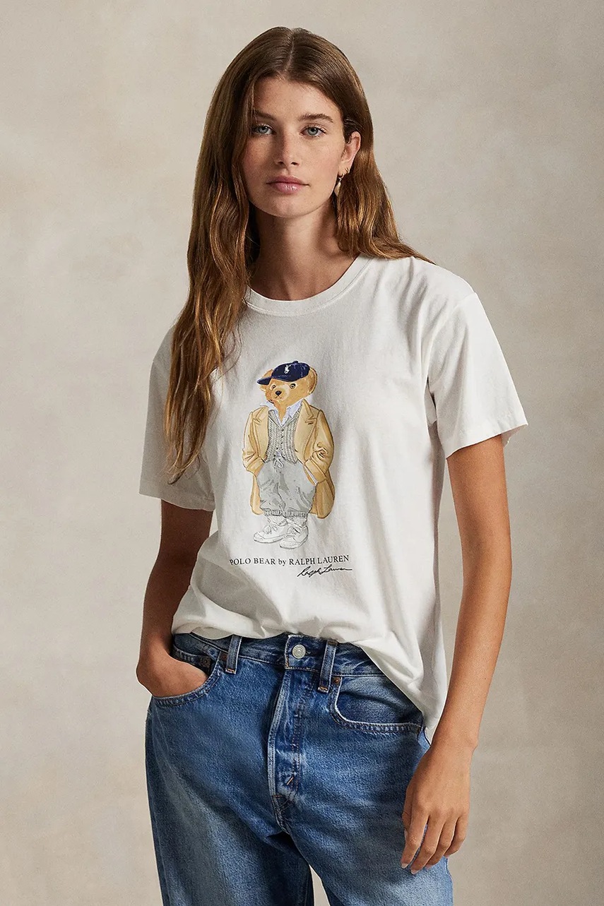 Levně Bavlněné tričko Polo Ralph Lauren dámské, bílá barva, 211971752