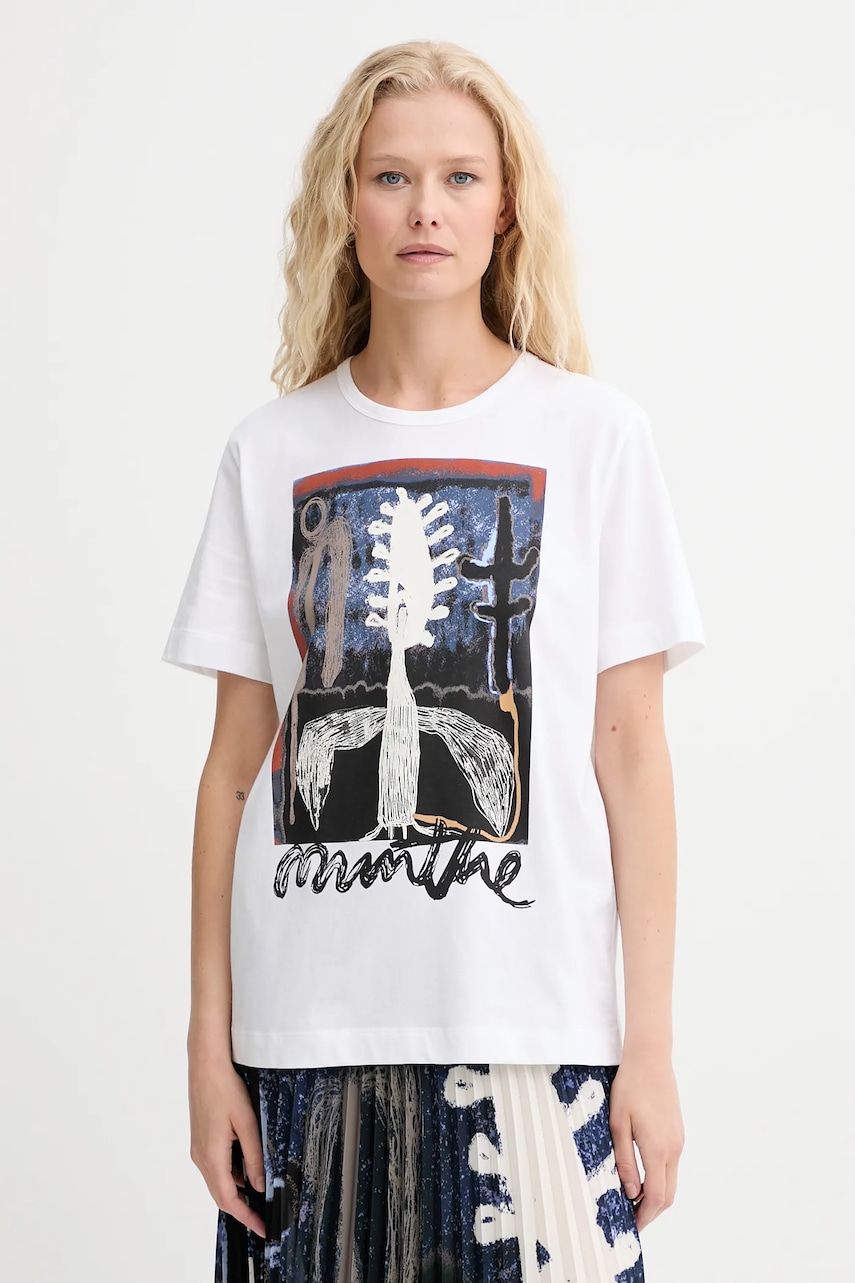 MUNTHE tricou din bumbac LACK culoarea alb, 253110025360