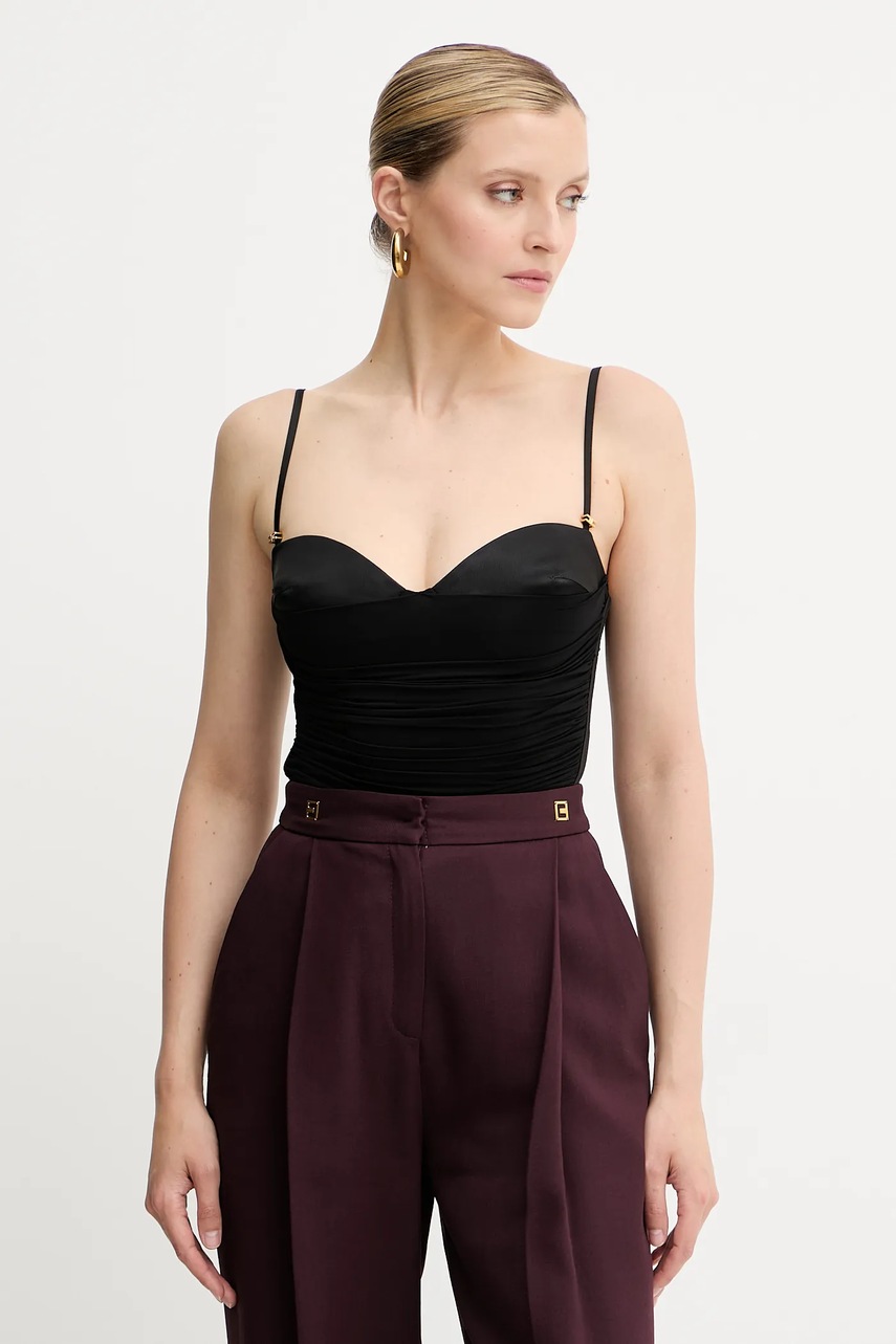 Elisabetta Franchi body culoarea negru, neted, BO00456E2