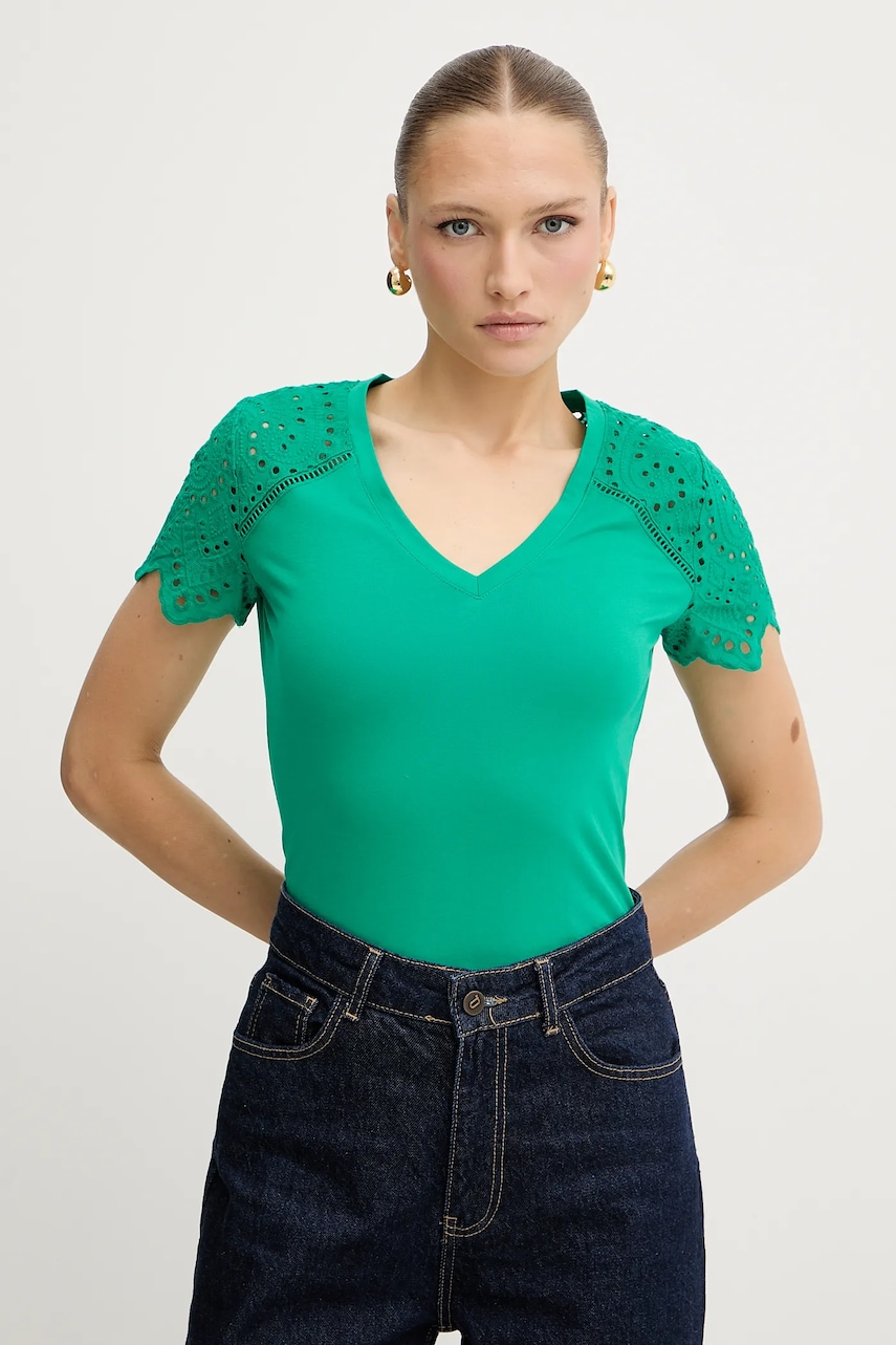 Morgan tricou din bumbac culoarea verde, DMATY