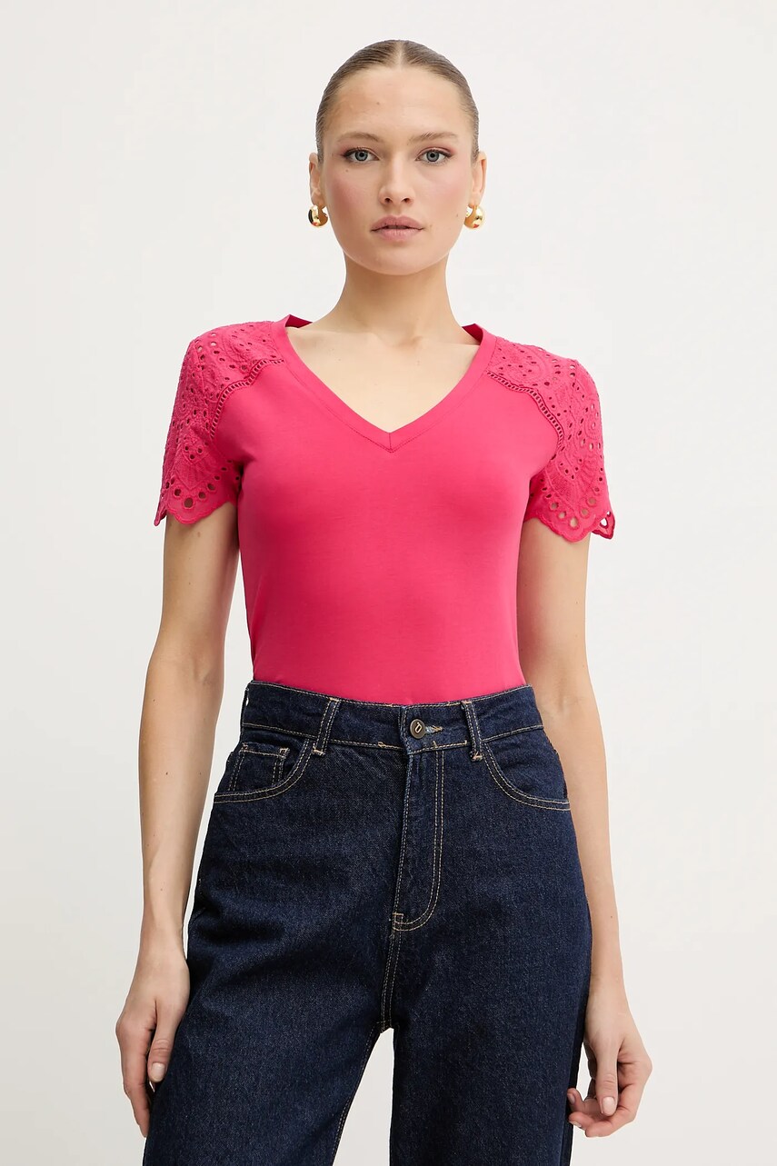 Morgan tricou din bumbac culoarea roz, DMATY