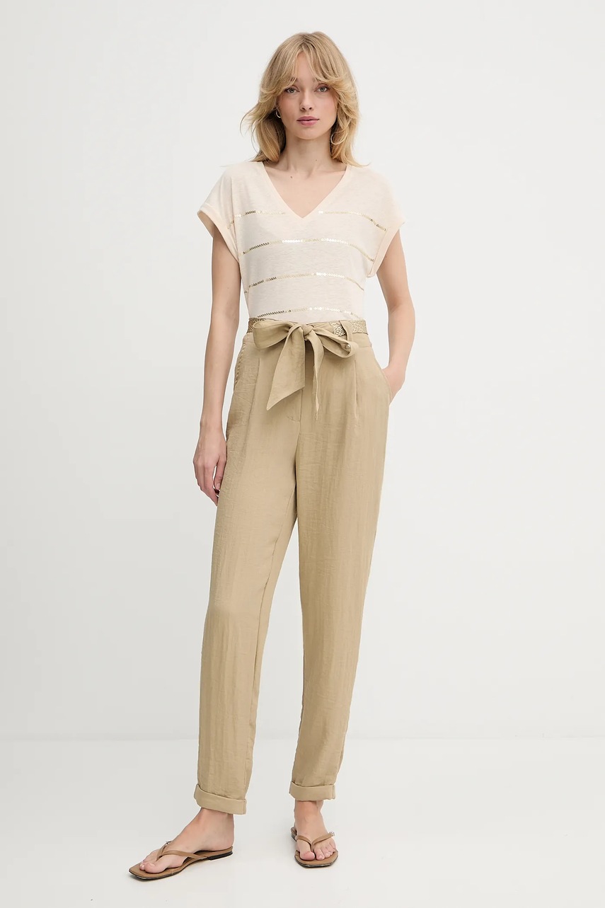 Футболка с примесью льна Morgan цвет бежевый DORIANE