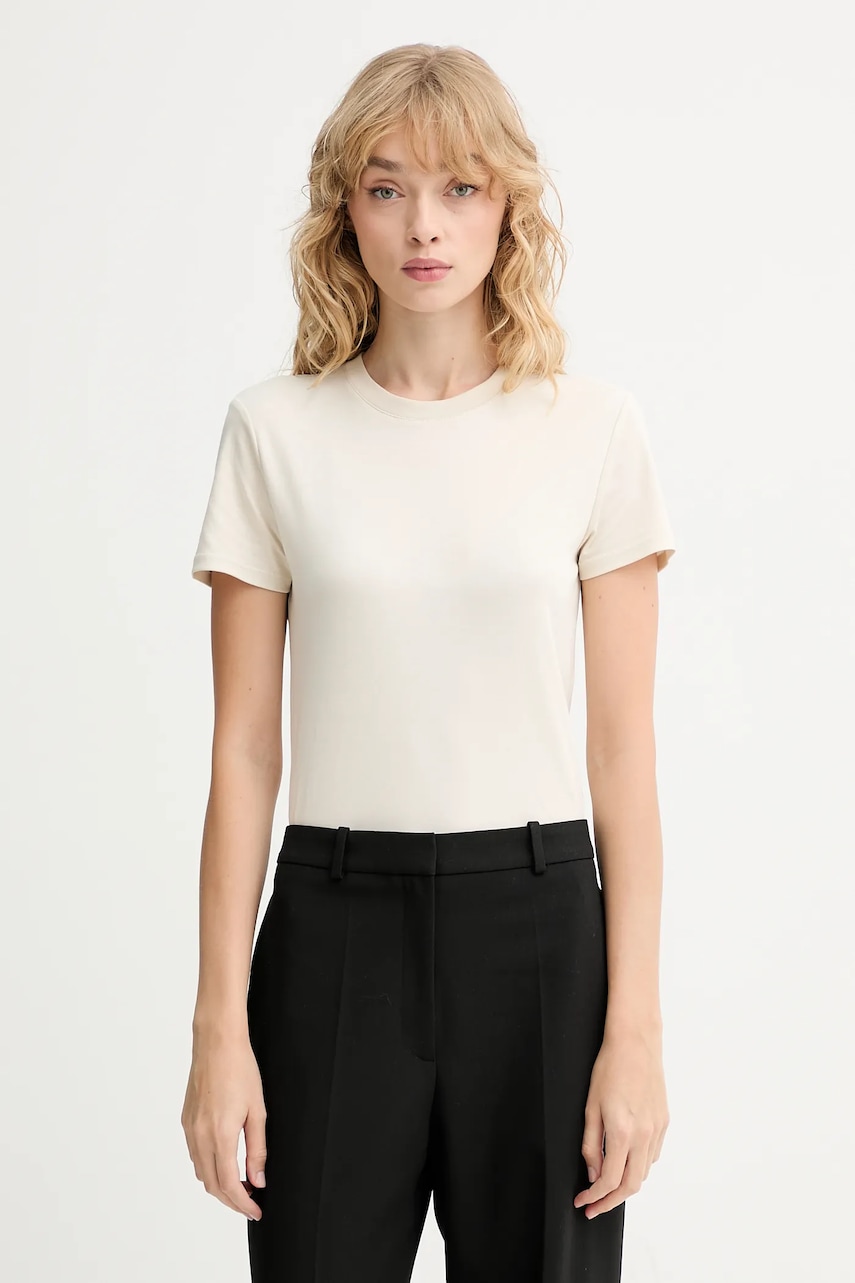 Levně Bavlněné tričko Calvin Klein dámské, béžová barva, LV044C216G