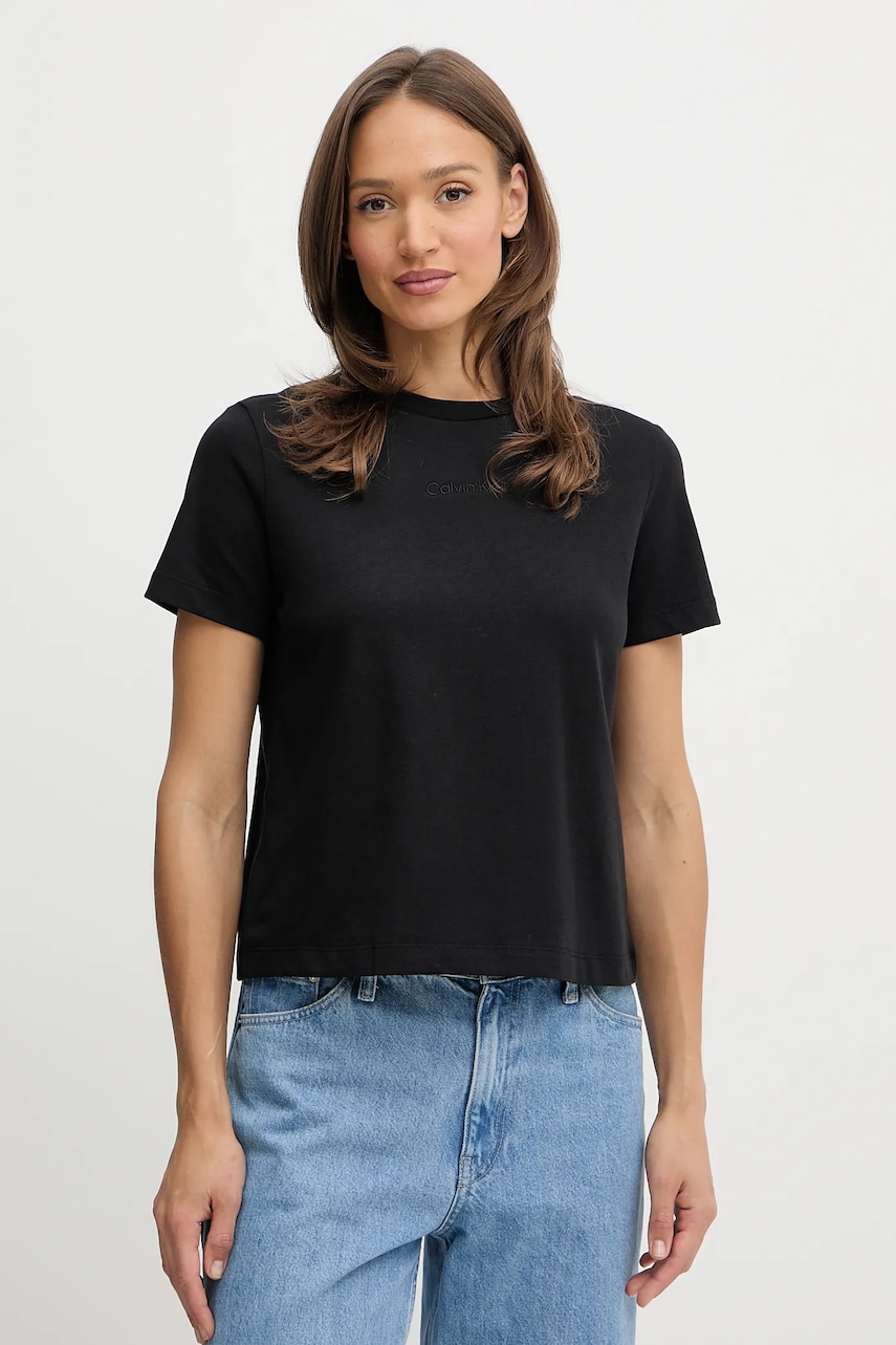 Levně Bavlněné tričko Calvin Klein dámské, černá barva, LV044C905G