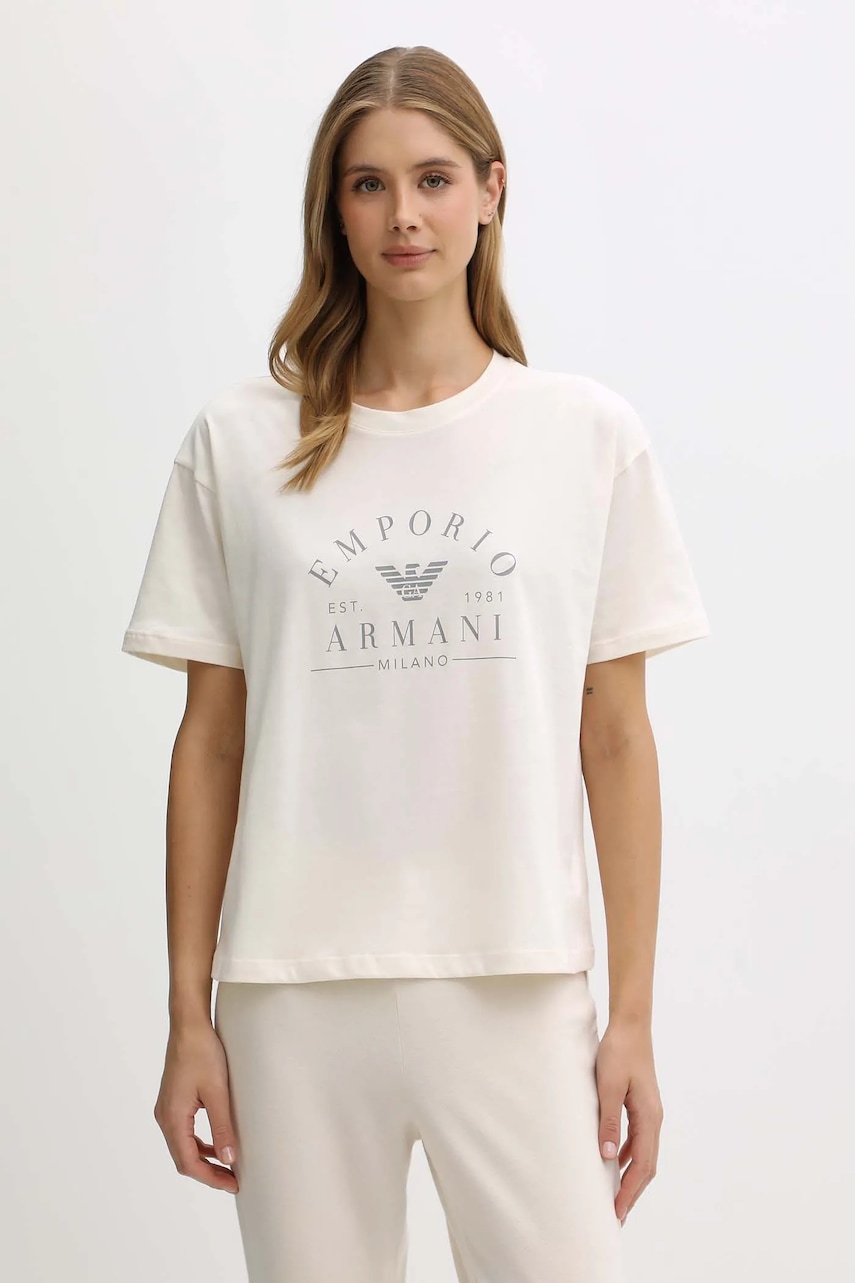 Levně Bavlněné lounge tričko Emporio Armani Underwear dámské, béžová barva, EW001898 AF15345