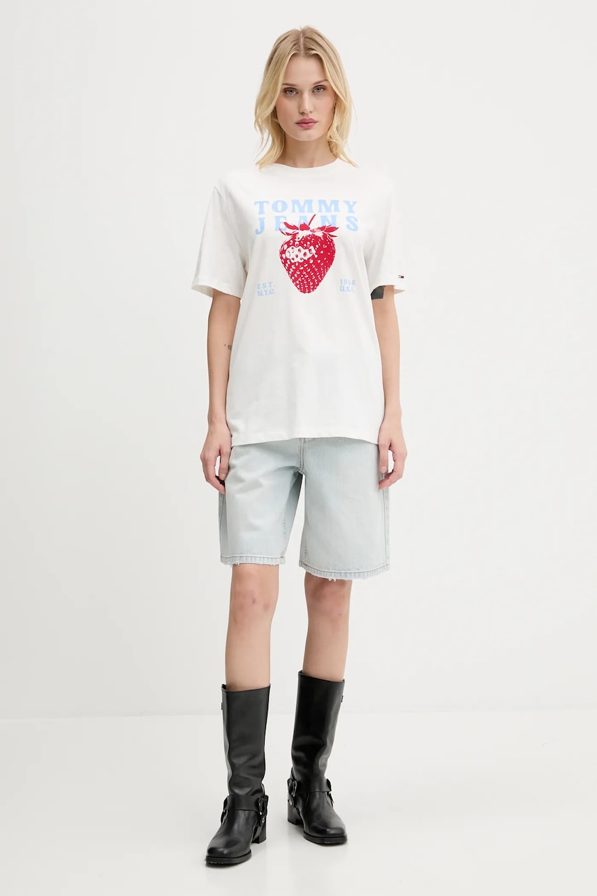 Хлопковая футболка Tommy Jeans цвет белый DW0DW20894 Хлопковая футболка Tommy Jeans цвет белый DW0DW20894