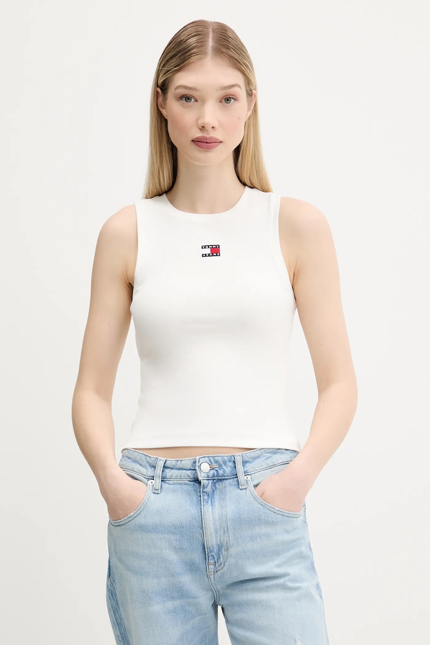 Levně Top Tommy Jeans bílá barva, DW0DW20896