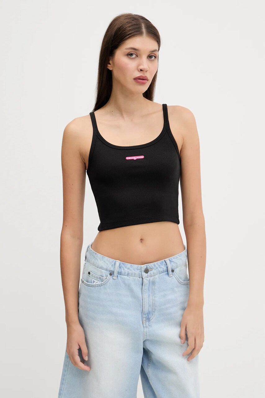 Levně Top Tommy Jeans dámský, černá barva, DW0DW20924
