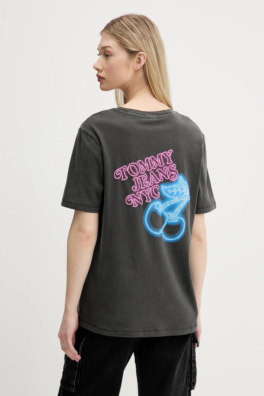 Tommy Jeans tricou din bumbac culoarea gri, DW0DW21358