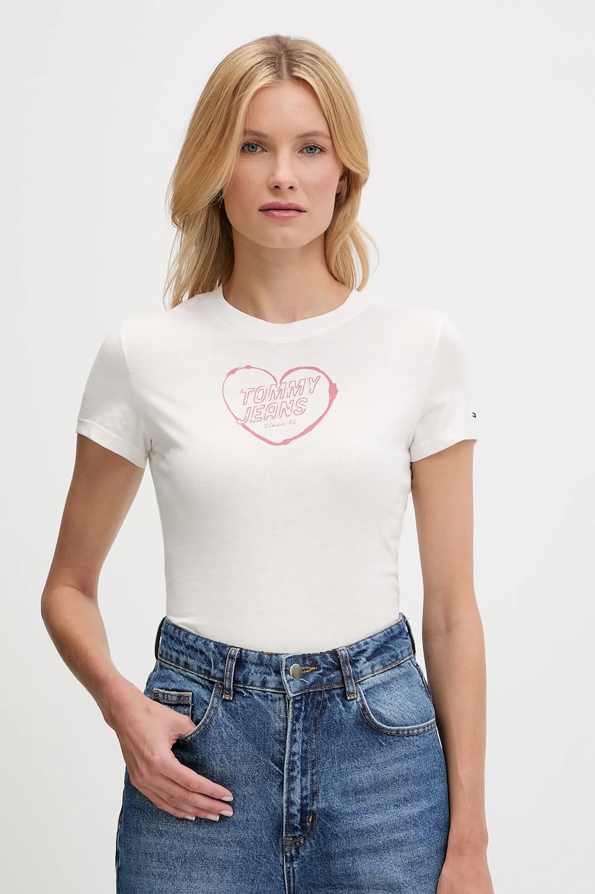 Tommy Jeans tricou din bumbac culoarea alb, DW0DW21390