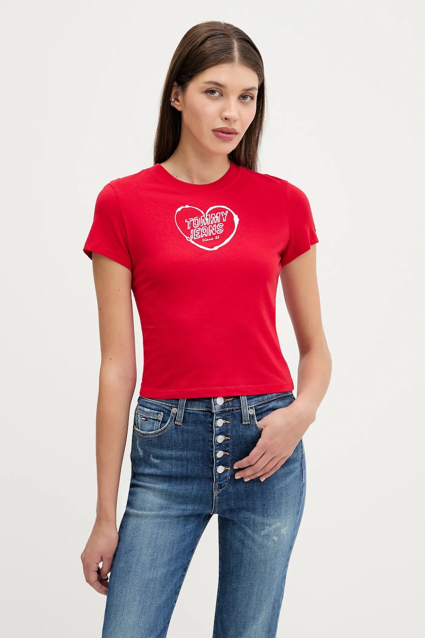 Tommy Jeans tricou din bumbac culoarea roșu, DW0DW21390