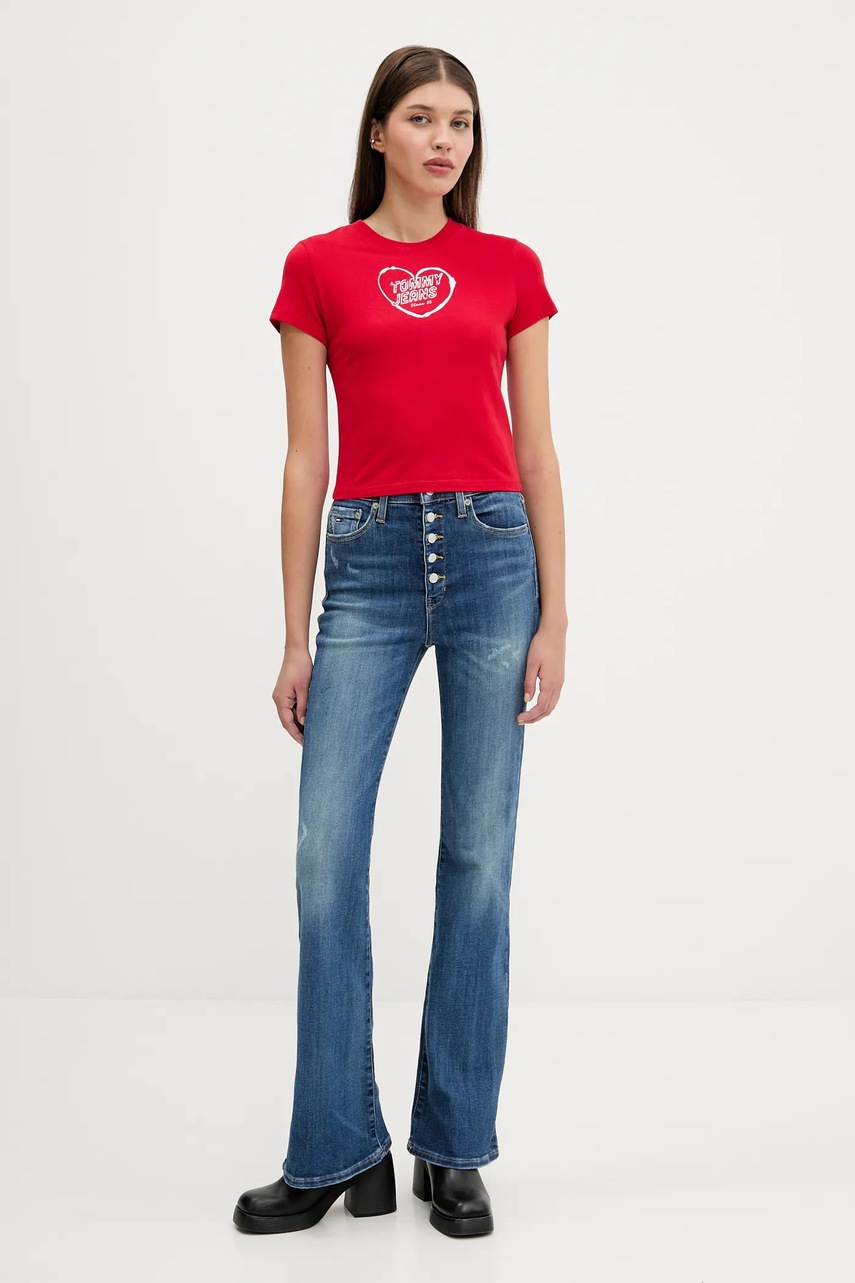 Хлопковая футболка Tommy Jeans цвет красный DW0DW21390 Хлопковая футболка Tommy Jeans цвет красный DW0DW21390