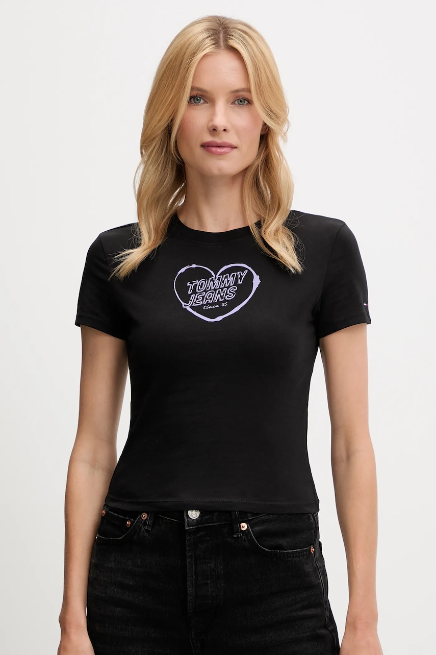 Tommy Jeans tricou din bumbac culoarea negru, DW0DW21390