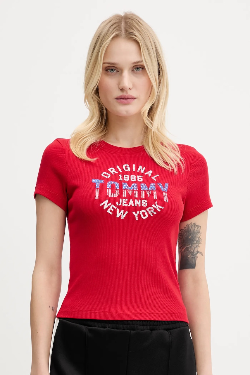 Tommy Jeans tricou culoarea rosu, DW0DW21421