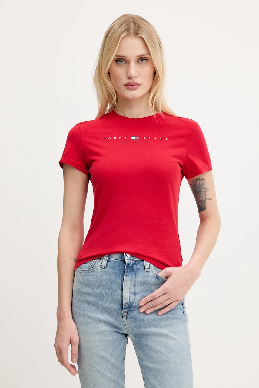 Tommy Jeans tricou din bumbac culoarea roșu, DW0DW21422