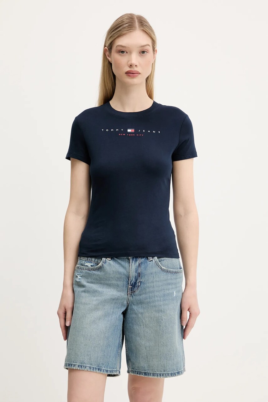 Tommy Jeans tricou din bumbac culoarea bleumarin, DW0DW21422