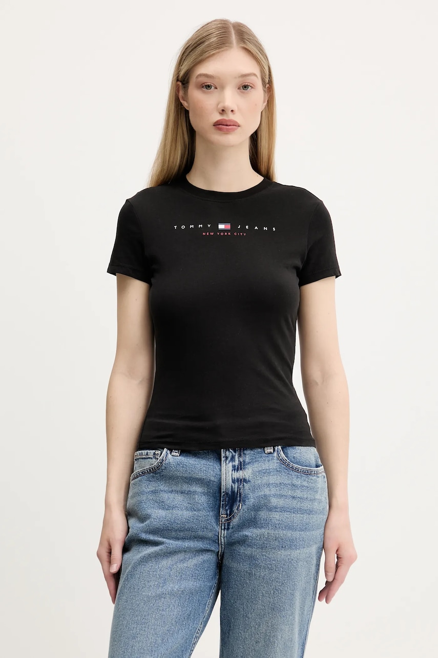 Levně Bavlněné tričko Tommy Jeans dámské, černá barva, DW0DW21422