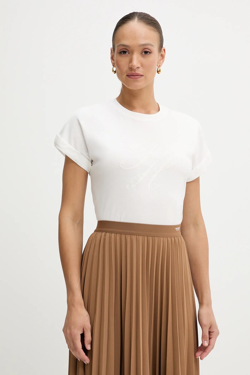 Levně Bavlněné tričko Tommy Hilfiger dámské, bílá barva, WW0WW47157