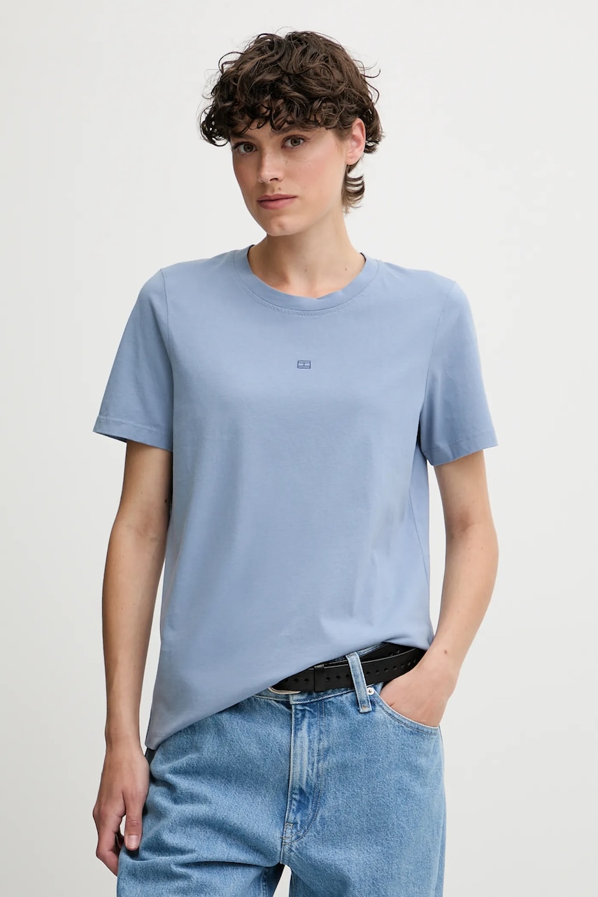 Levně Bavlněné tričko Tommy Hilfiger dámské, modrá barva, WW0WW45626