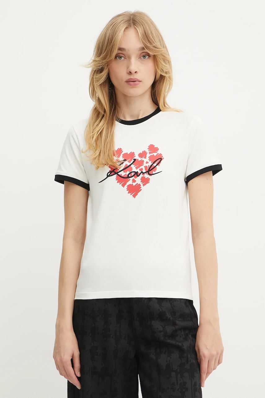Karl Lagerfeld tricou din bumbac culoarea bej, A3W17015