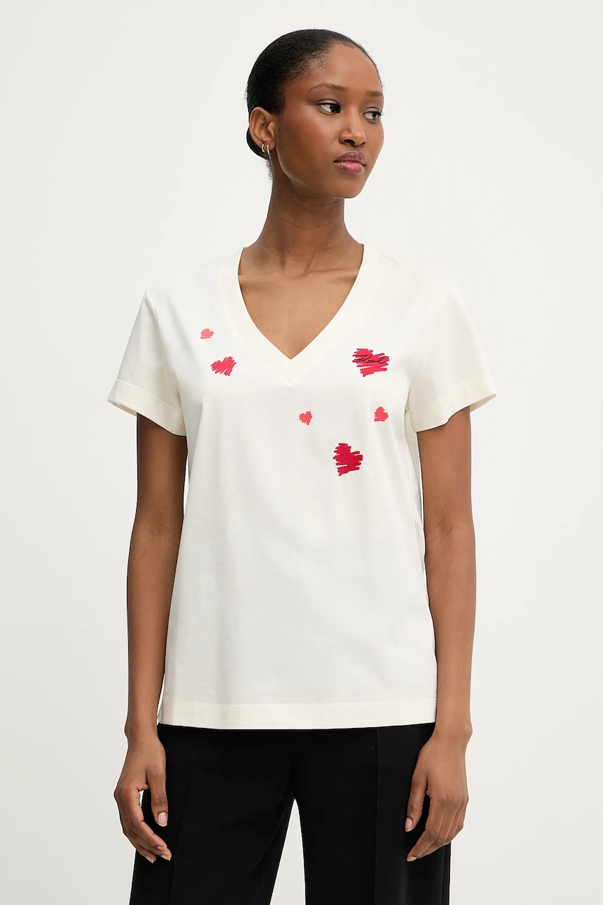 Karl Lagerfeld tricou din bumbac culoarea bej, A3W17017