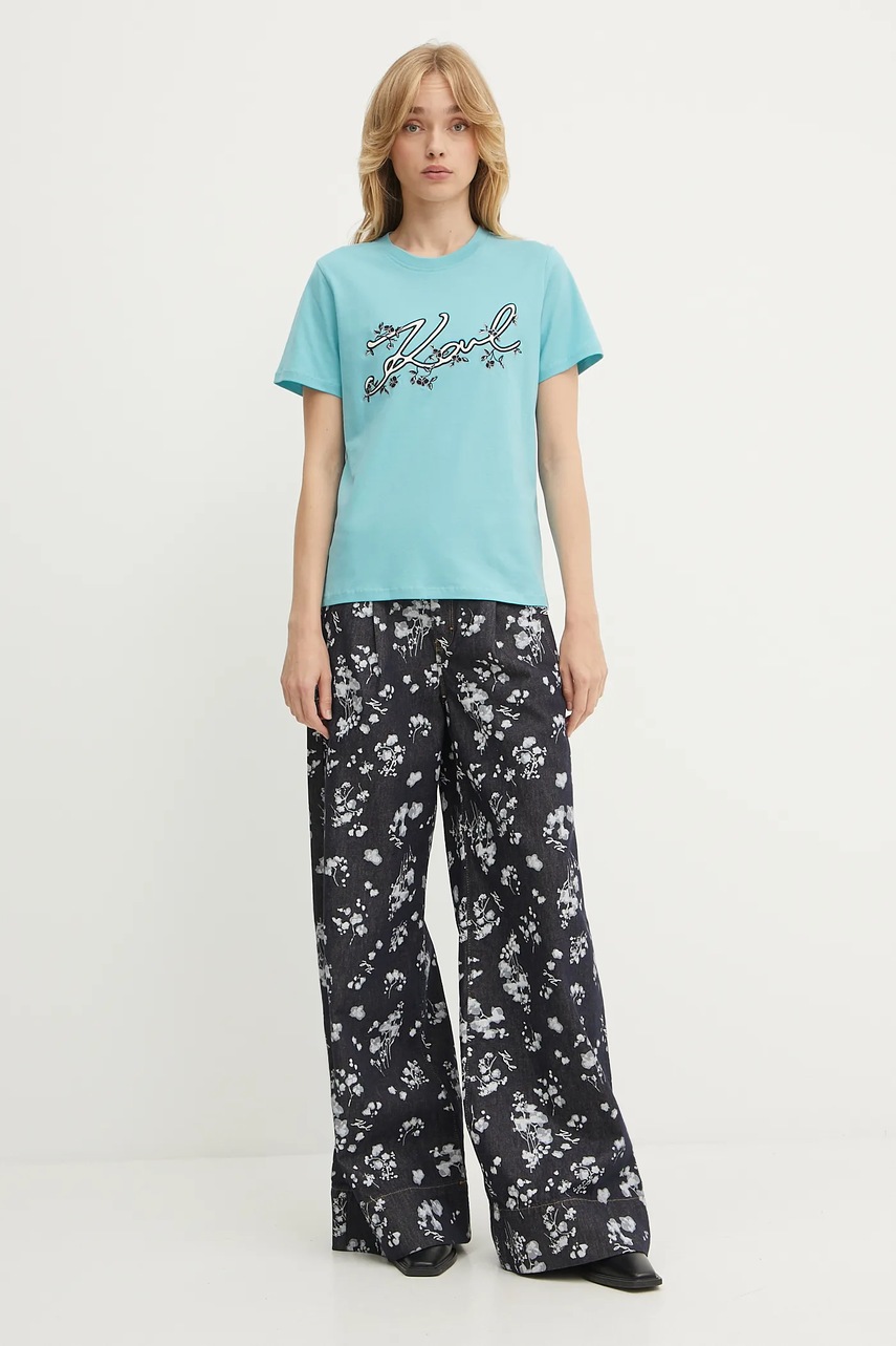 Хлопковая футболка Karl Lagerfeld цвет бирюзовый A3W17018