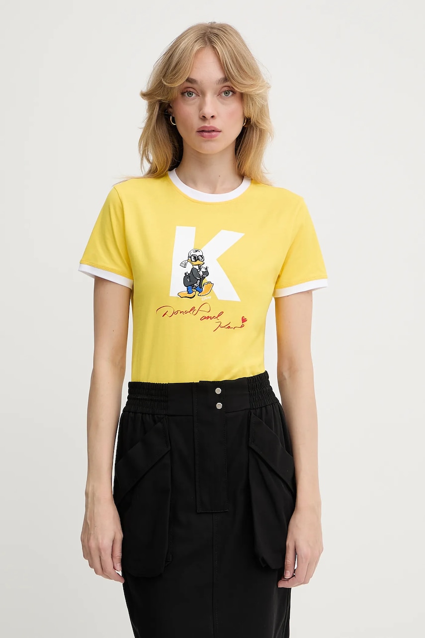 Karl Lagerfeld tricou din bumbac KL X DISNEY culoarea galben, A3W17089