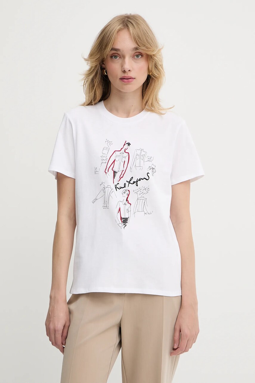 Karl Lagerfeld tricou din bumbac culoarea alb, A3W17099