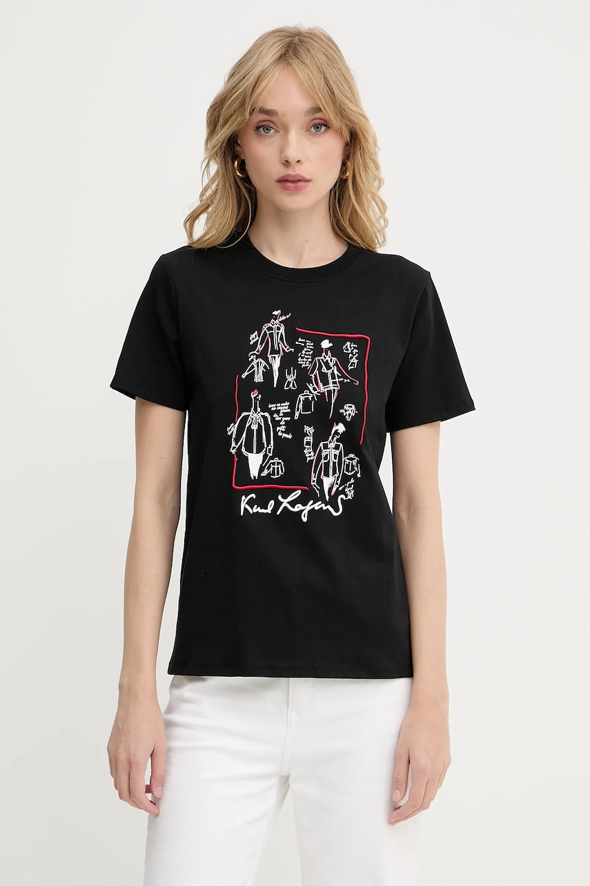 Karl Lagerfeld tricou din bumbac culoarea negru, A3W17099