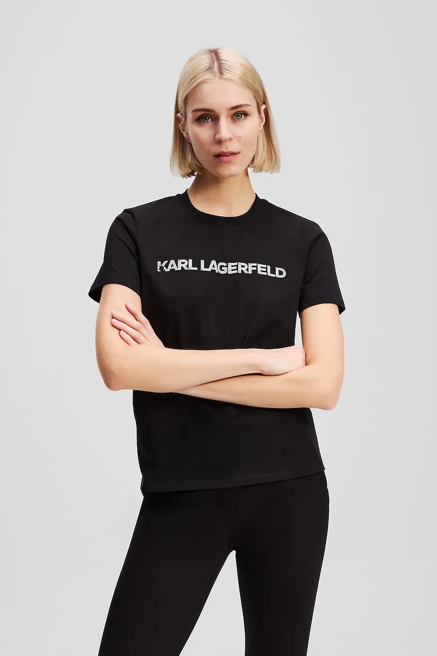 Karl Lagerfeld tricou din bumbac ELONGATED LOGO culoarea negru, A3W17102
