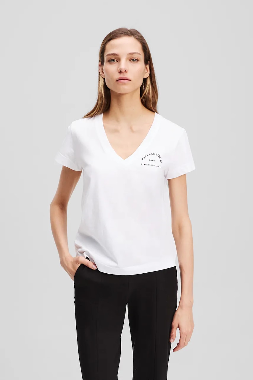 Karl Lagerfeld tricou din bumbac culoarea alb, A3W17104