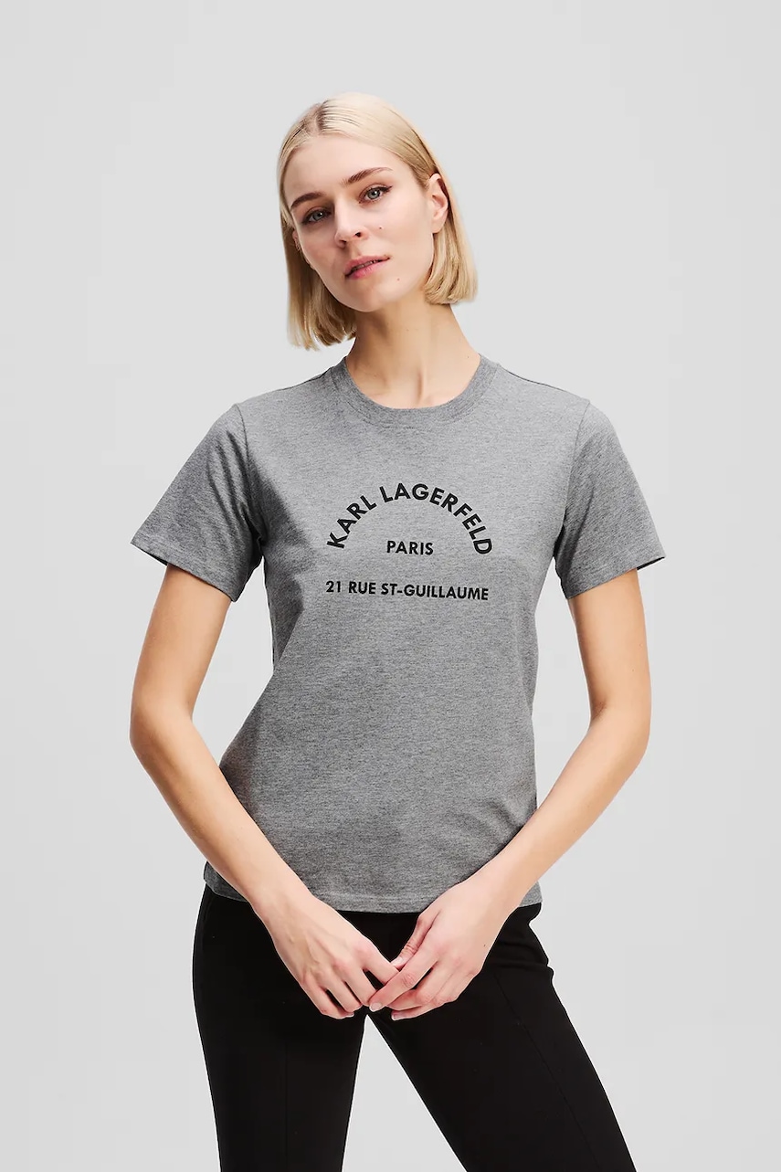 Karl Lagerfeld tricou din bumbac culoarea gri, A3W17105