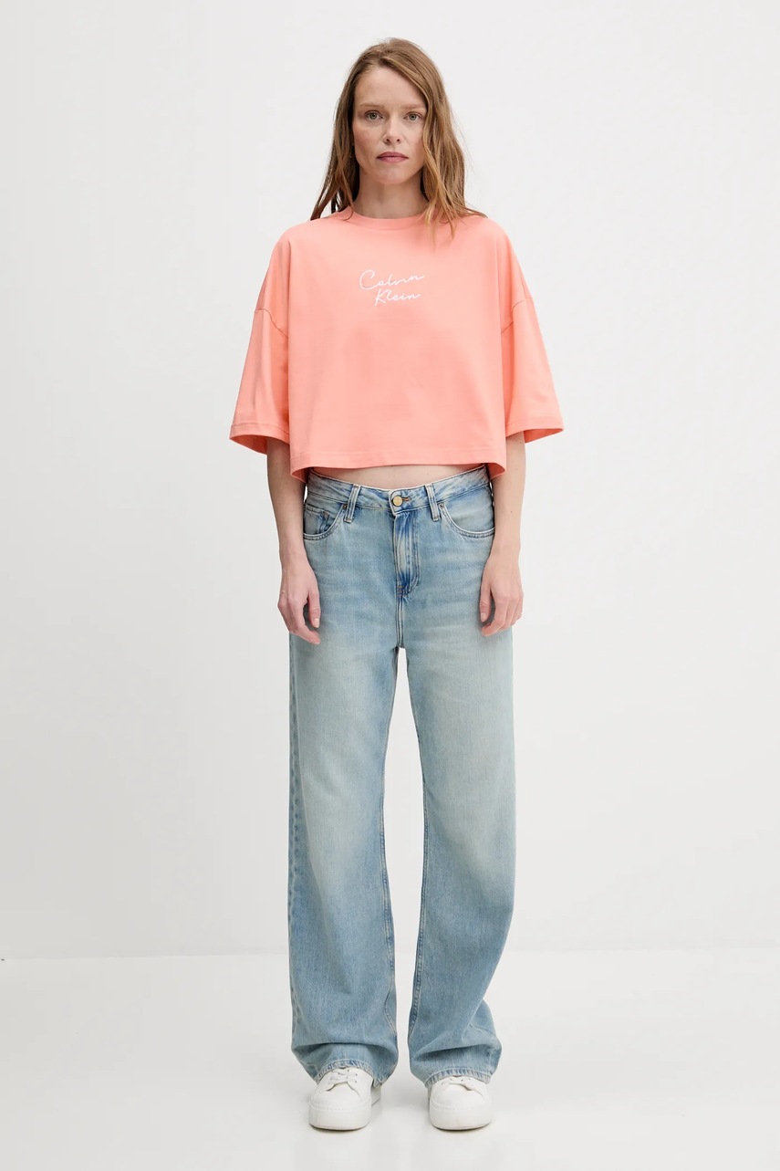 Хлопковая футболка Calvin Klein Jeans цвет оранжевый LV047C202G