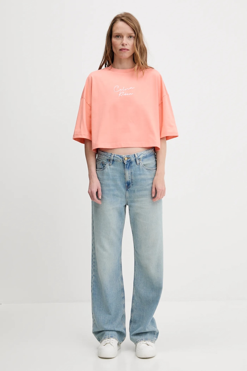 Хлопковая футболка Calvin Klein Jeans цвет оранжевый LV047C202G Хлопковая футболка Calvin Klein Jeans цвет оранжевый LV047C202G