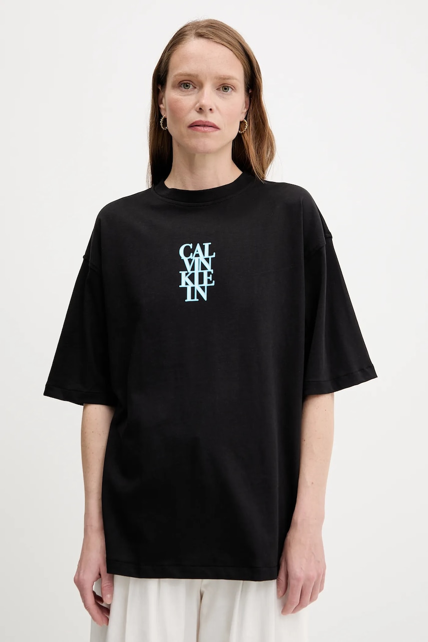 Levně Bavlněné tričko Calvin Klein Jeans dámské, černá barva, LV047C818G