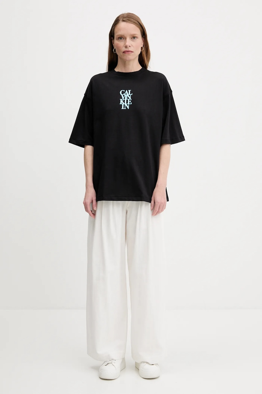 Хлопковая футболка Calvin Klein Jeans цвет чёрный LV047C818G Хлопковая футболка Calvin Klein Jeans цвет чёрный LV047C818G
