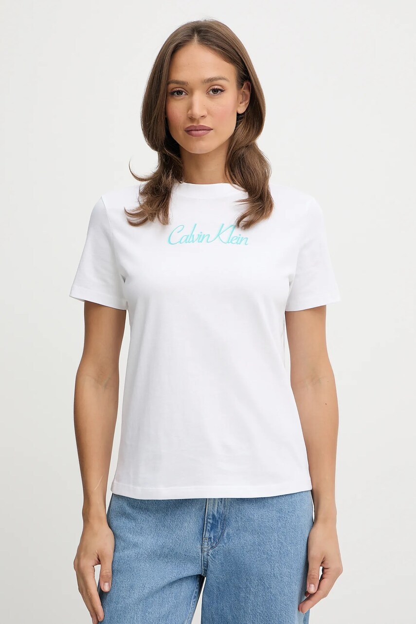 Levně Bavlněné tričko Calvin Klein Jeans dámské, bílá barva, LV047C854G