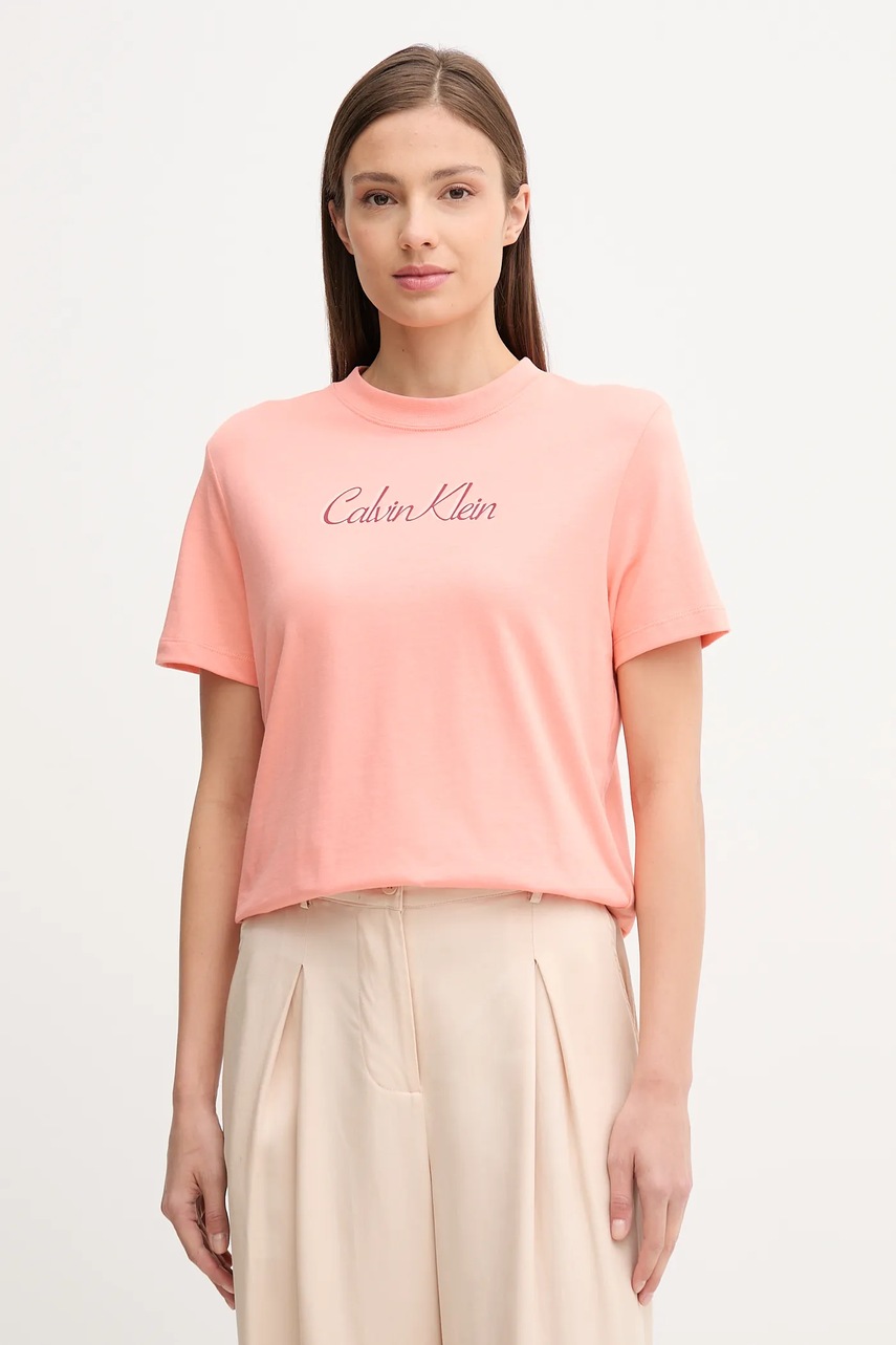 Levně Bavlněné tričko Calvin Klein Jeans dámské, růžová barva, LV047C854G
