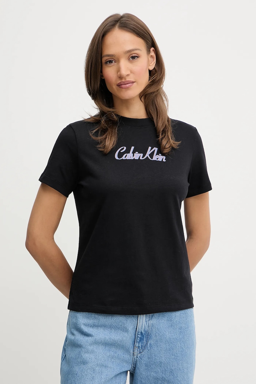 Levně Bavlněné tričko Calvin Klein Jeans dámské, černá barva, LV047C854G