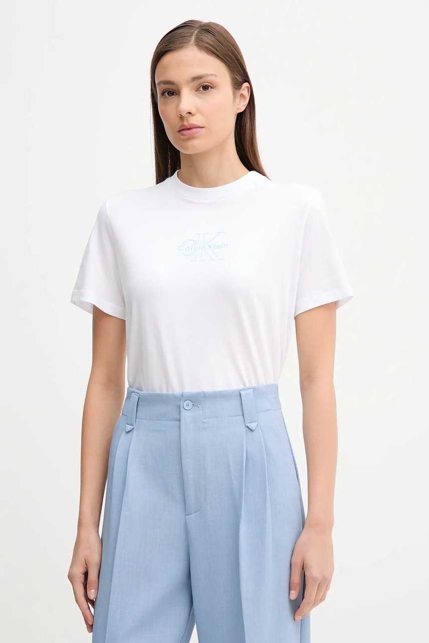 Levně Bavlněné tričko Calvin Klein Jeans dámské, bílá barva, LV047C863G