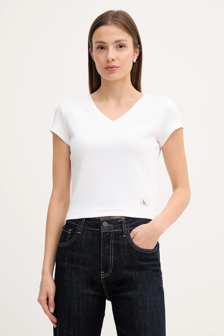 Levně Tričko Calvin Klein Jeans dámské, bílá barva, LV047C910G