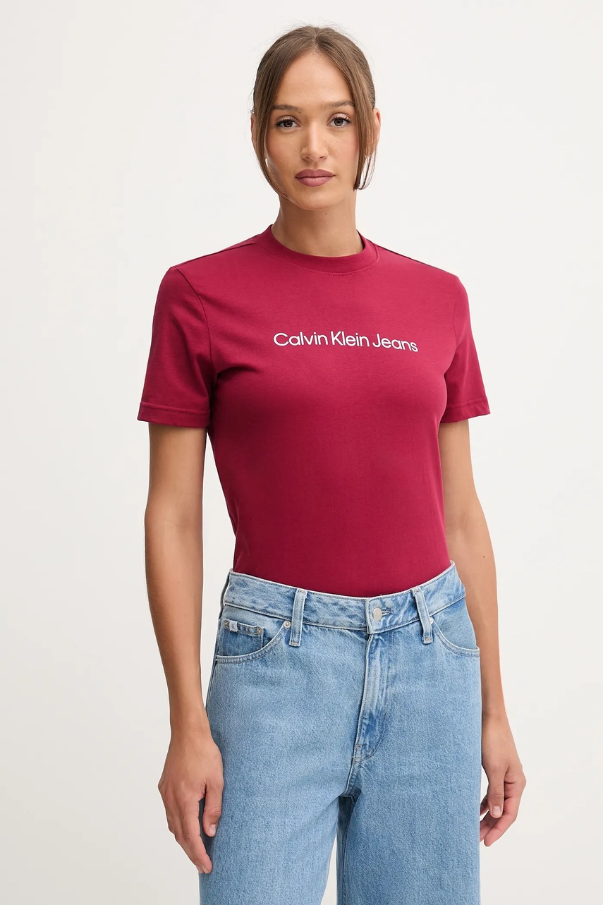 

Памучна тениска Calvin Klein Jeans, Бордо
