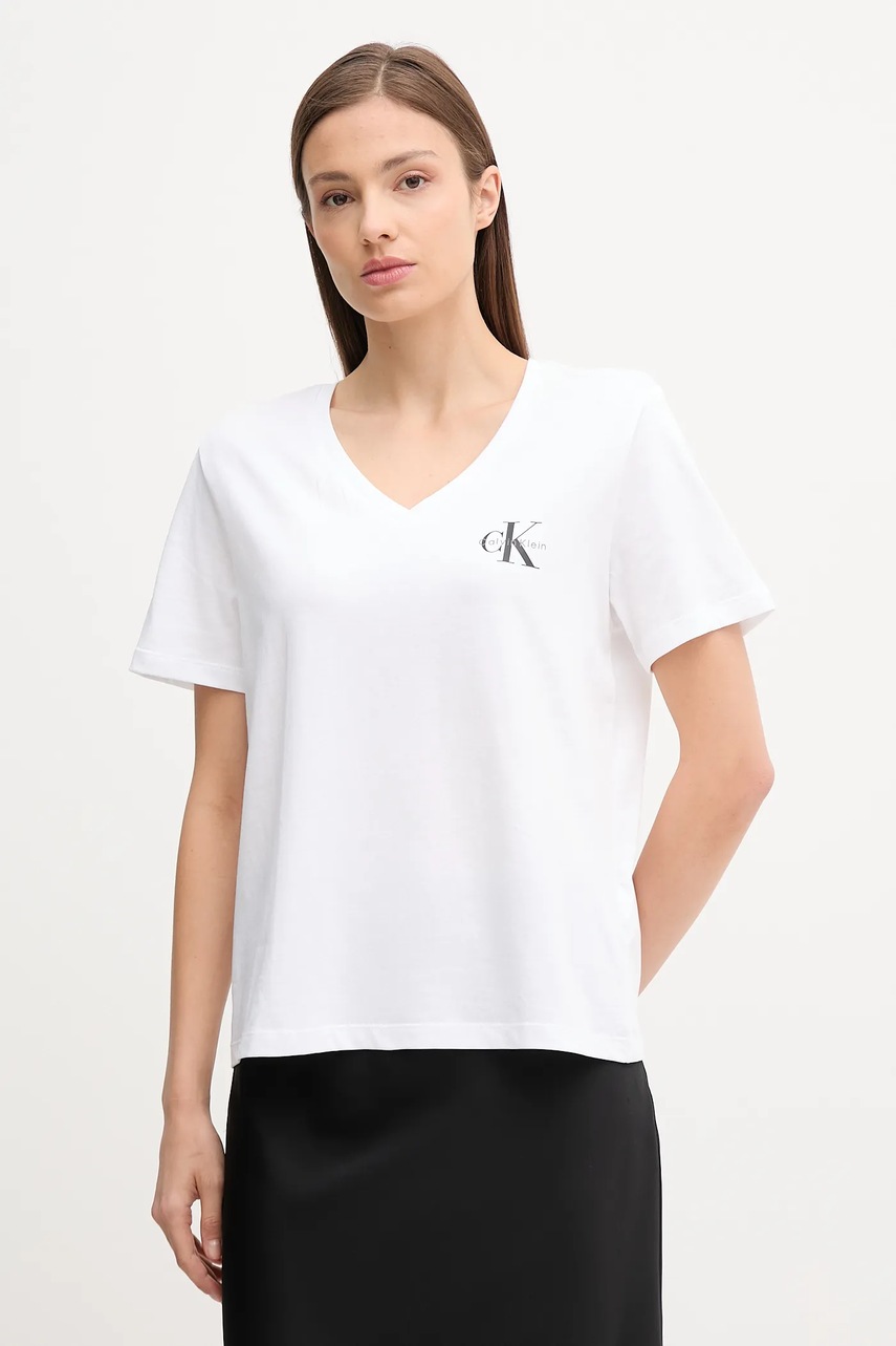 Levně Bavlněné tričko Calvin Klein Jeans 2-pack dámské, bílá barva, LV047C906G