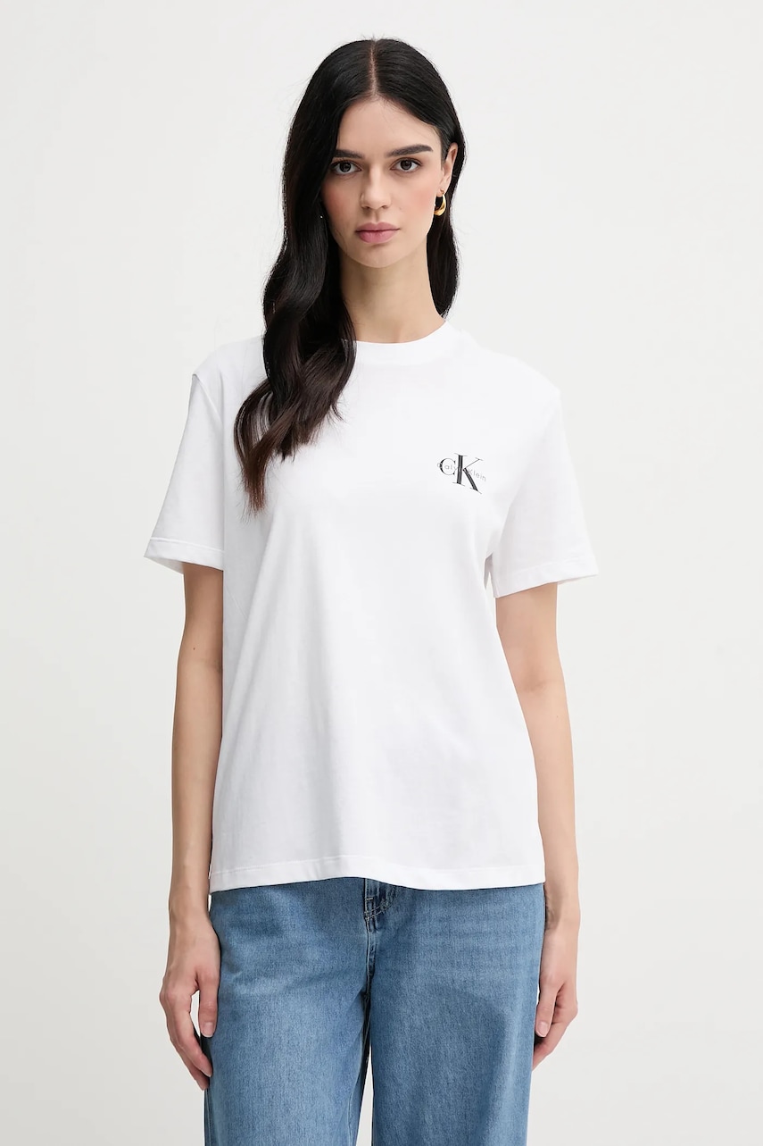 Levně Bavlněné tričko Calvin Klein Jeans dámské, bílá barva, LV047C905G