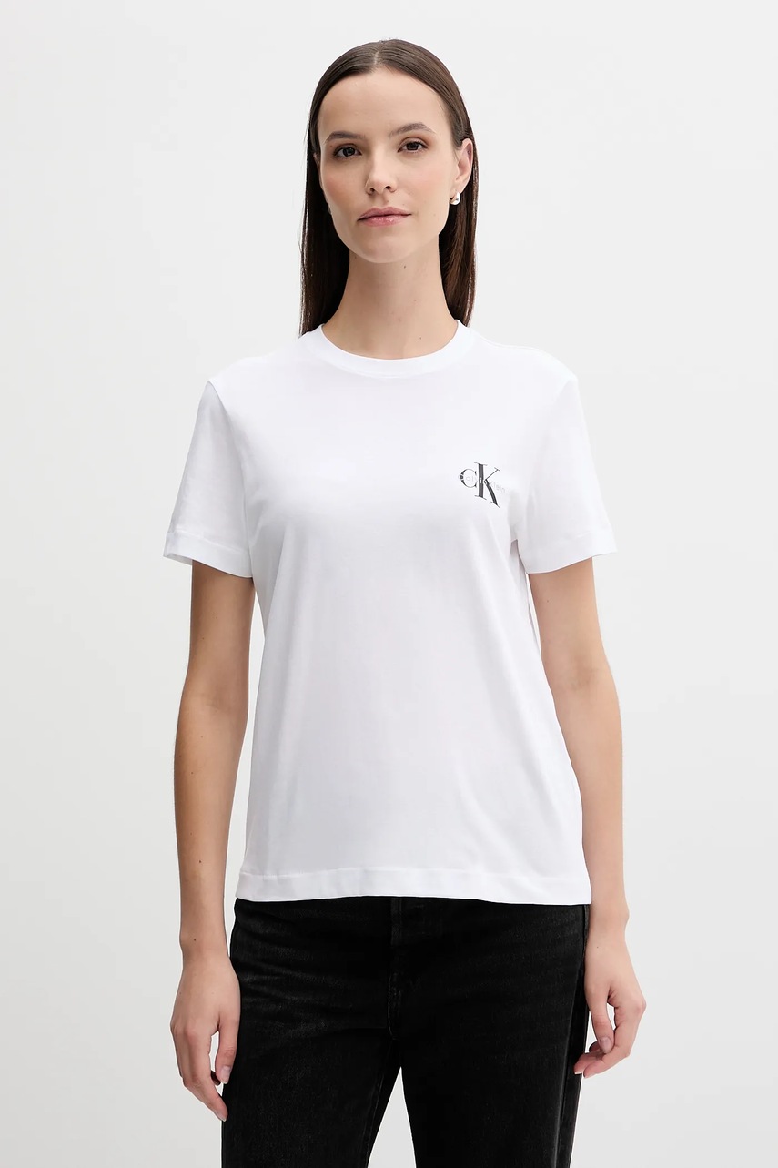 

Памучна тениска Calvin Klein Jeans дамска в бяло LV047C905G, Оранжев