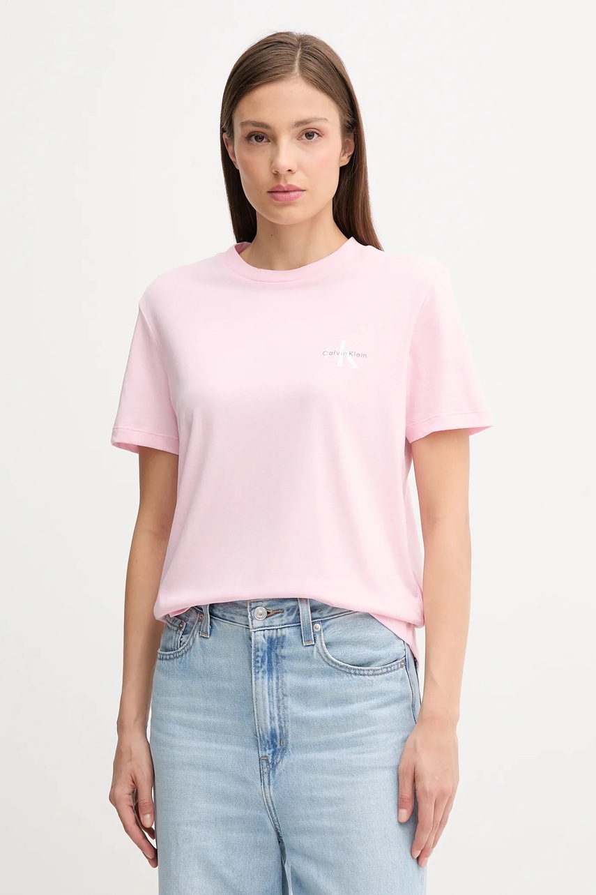 Хлопковая футболка Calvin Klein Jeans цвет розовый LV047C905G