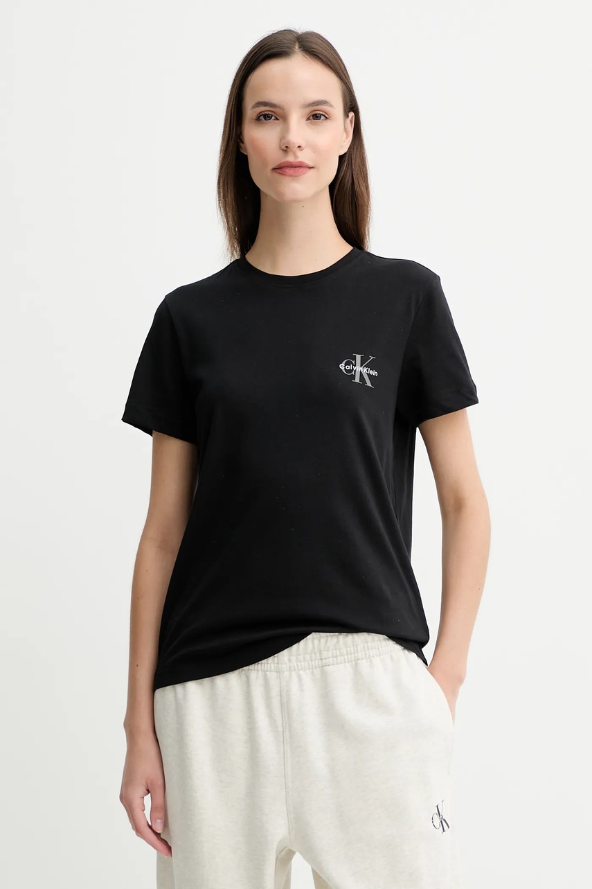 

Памучна тениска Calvin Klein Jeans дамска в бяло LV047C905G, Черен