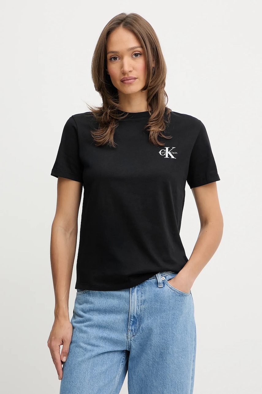 Levně Bavlněné tričko Calvin Klein Jeans dámské, černá barva, LV047C905G