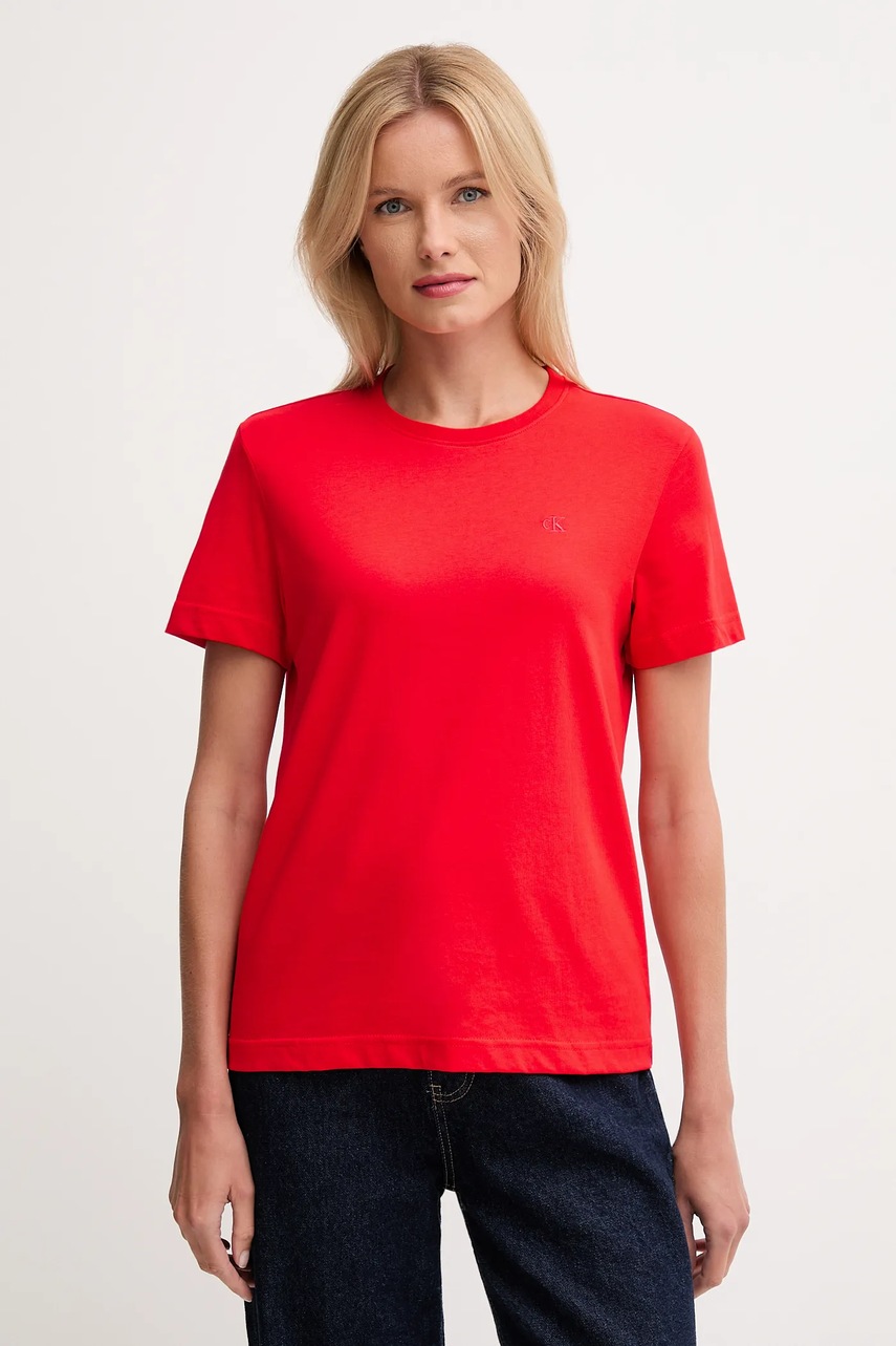 Levně Bavlněné tričko Calvin Klein Jeans dámské, červená barva, LV047B224G